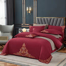 Maroon Elegant Embroidered Cotton European Style Duvet Set - myhomestore.com.pk