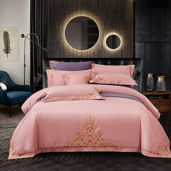 Pink Elegant Embroidered Cotton European Style Duvet Set - myhomestore.com.pk