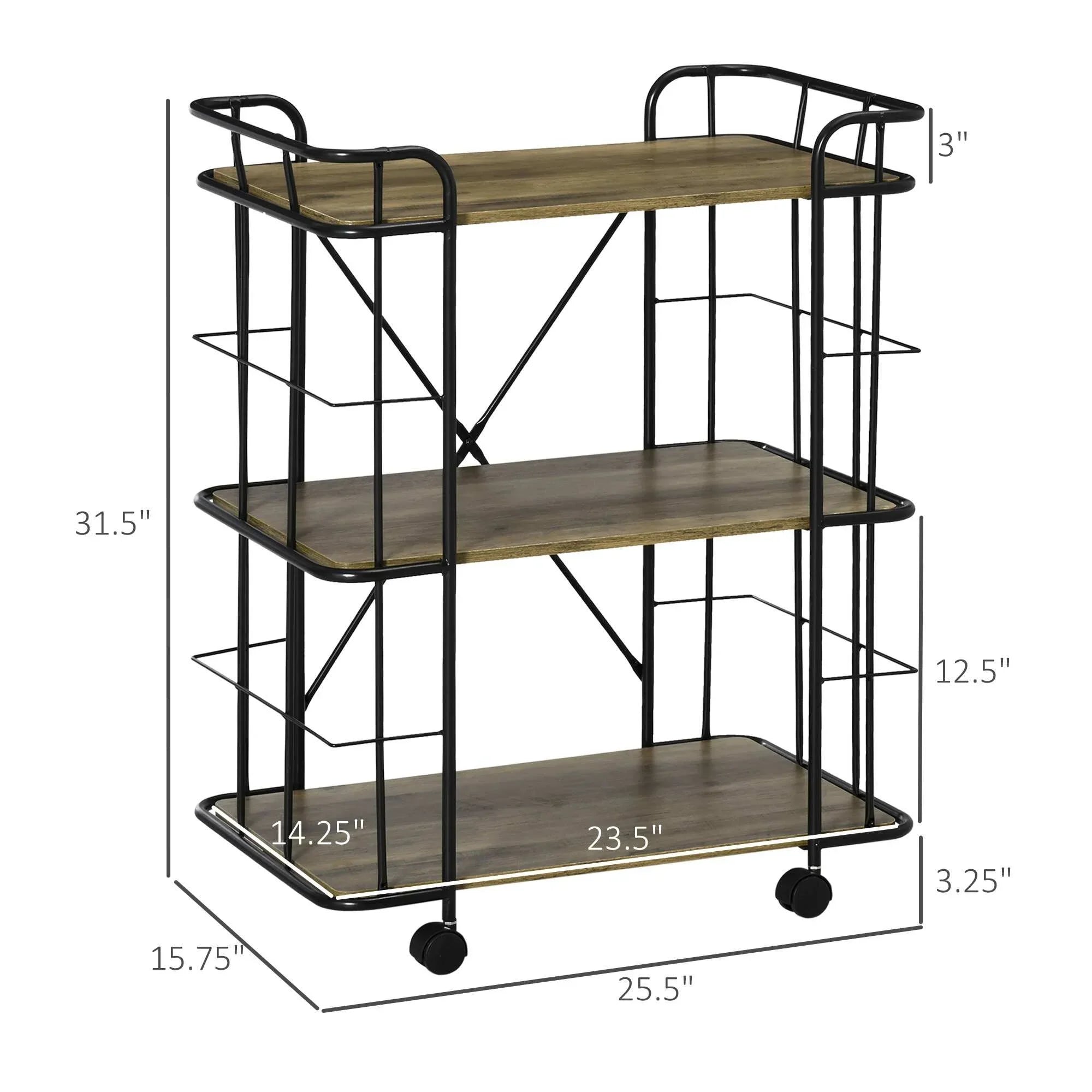 Rolling Kitchen Cart, Kitchen Storage Trolley with 3 Shelves - myhomestore.com.pk