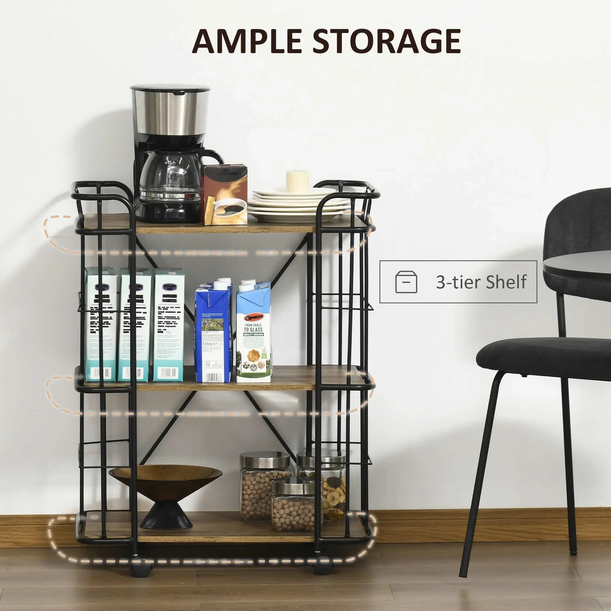 Rolling Kitchen Cart, Kitchen Storage Trolley with 3 Shelves - myhomestore.com.pk