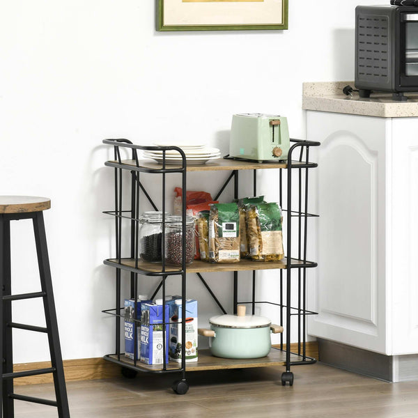 Rolling Kitchen Cart, Kitchen Storage Trolley with 3 Shelves