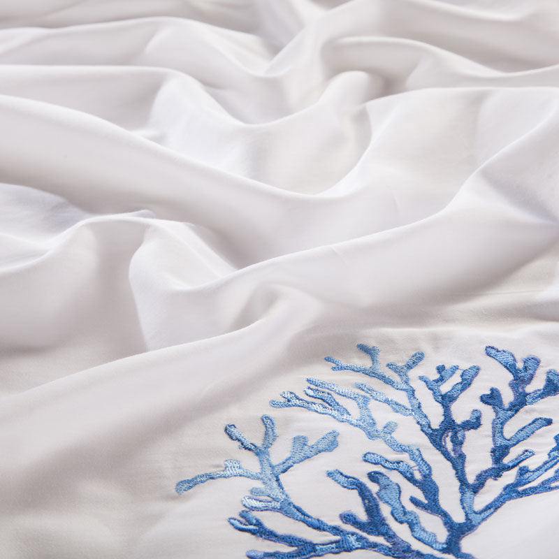 New White With Blue Embroidery Duvet Set