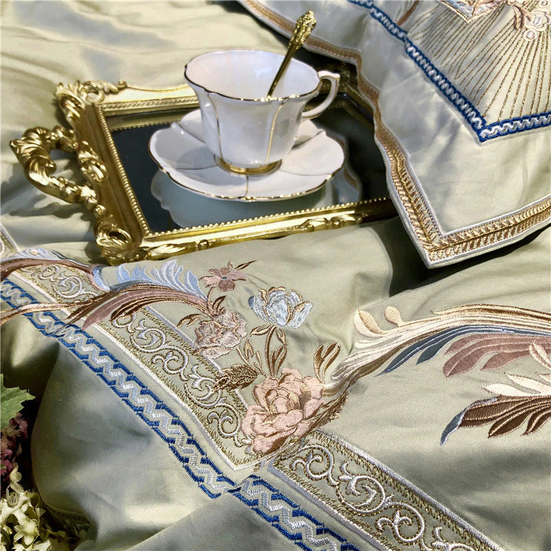 Royal Pistachio Exquisite Embroidery Duvet Set