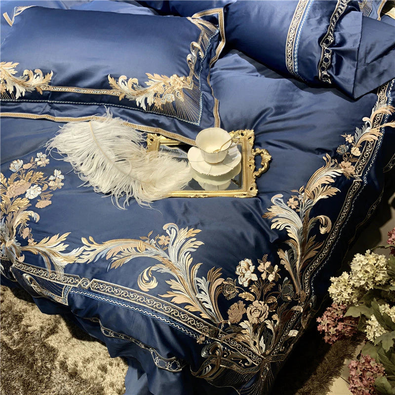 Royal Blue Exquisite Embroidery Duvet Set
