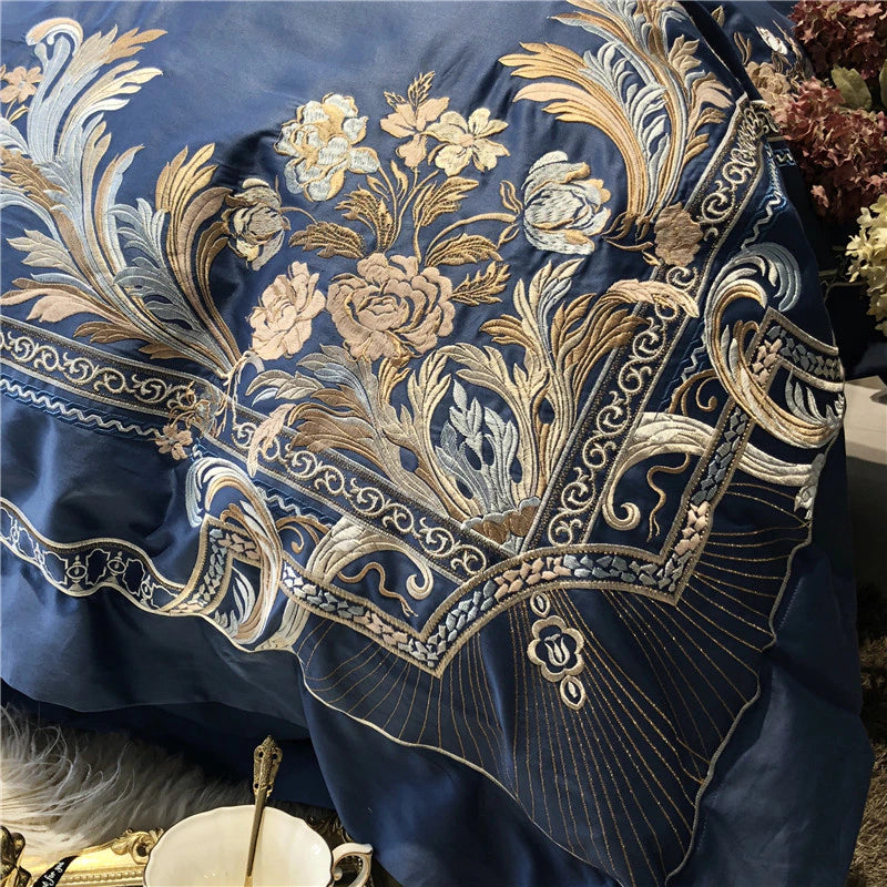 Royal Blue Exquisite Embroidery Duvet Set