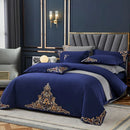 Navy Elegant Embroidered Cotton European Style Duvet Set - myhomestore.com.pk