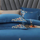 Blue Elegant Embroidered Cotton European Style Duvet Set - myhomestore.com.pk