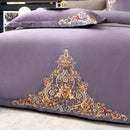 Purple Elegant Embroidered Cotton European Style Duvet Set - myhomestore.com.pk