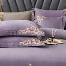 Purple Elegant Embroidered Cotton European Style Duvet Set - myhomestore.com.pk