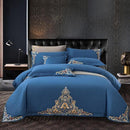 Blue Elegant Embroidered Cotton European Style Duvet Set - myhomestore.com.pk