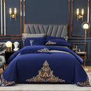 Navy Elegant Embroidered Cotton European Style Duvet Set - myhomestore.com.pk