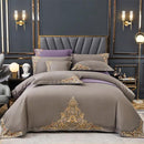 Mocha Elegant Embroidered Cotton European Style Duvet Set - myhomestore.com.pk