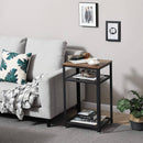 Industrial Style Iron and Wood Side Table with Two Tier Mesh Shelves - myhomestore.com.pk