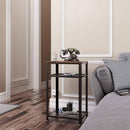 Industrial Style Iron and Wood Side Table with Two Tier Mesh Shelves - myhomestore.com.pk