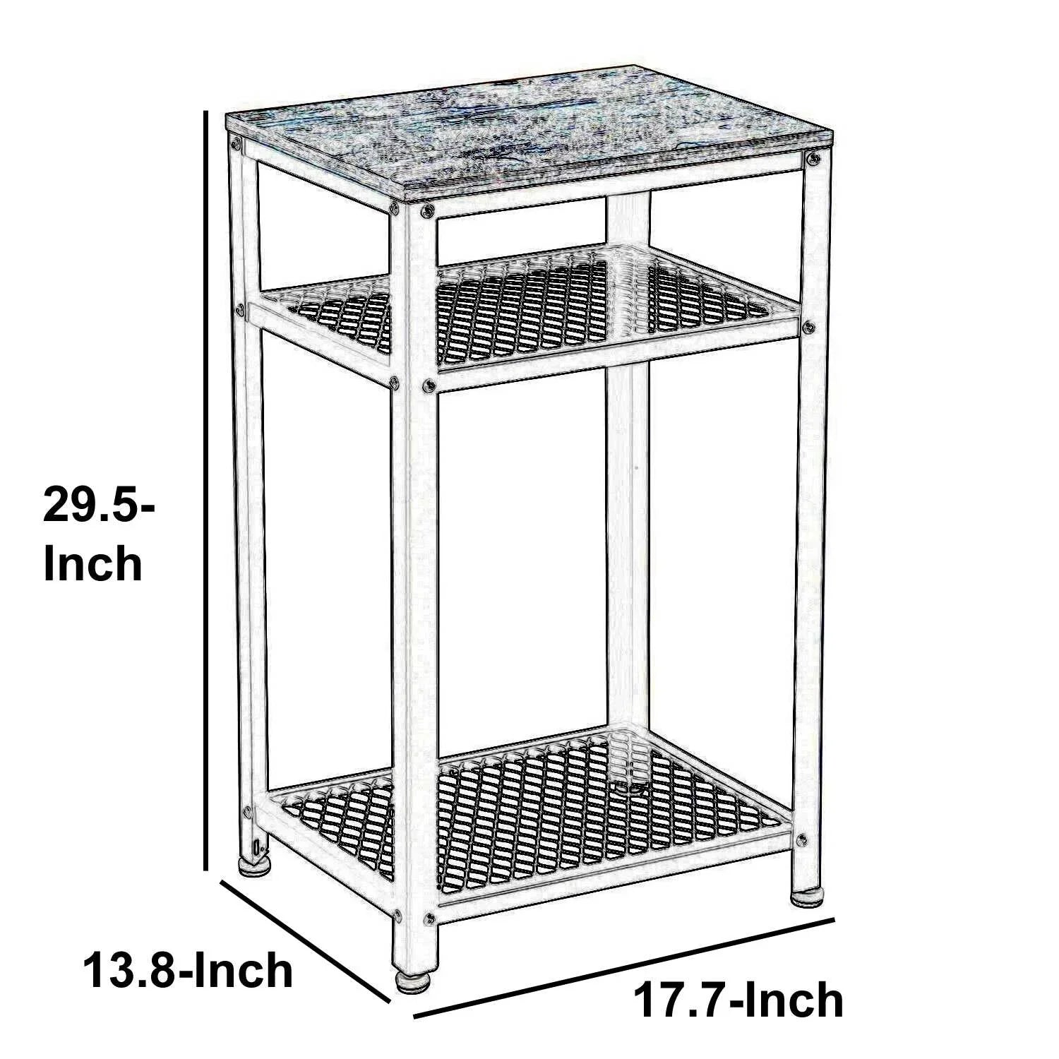 Industrial Style Iron and Wood Side Table with Two Tier Mesh Shelves - myhomestore.com.pk