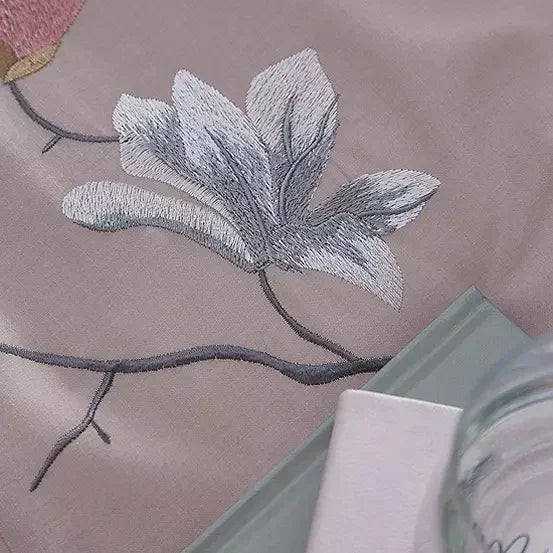 New Luxury Branch Embroidery Duvet Set (Pink) - myhomestore.com.pk