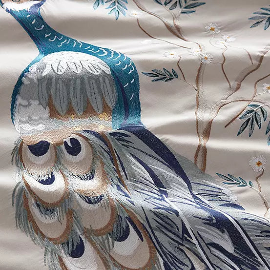 New Luxury Peacock Embroidery Duvet Set