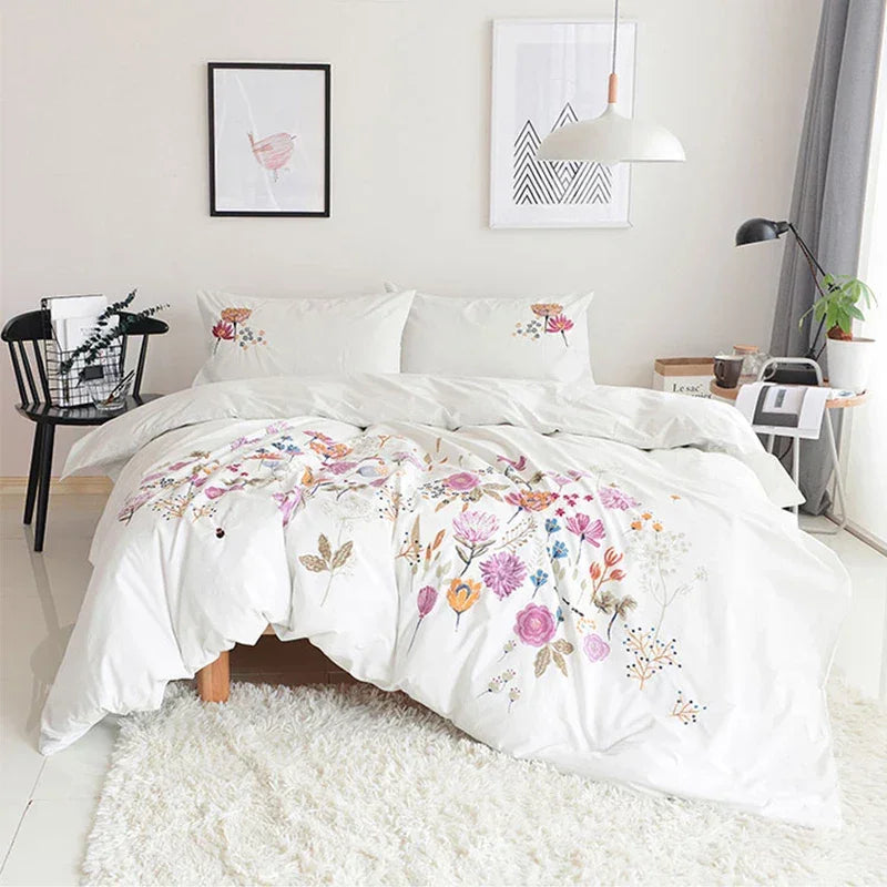 Korean Flowered Embroidery Duvet Set - myhomestore.com.pk