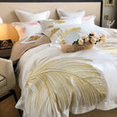 Luxury New Leaf Embroidery Duvet Set Pink and Golden - myhomestore.com.pk