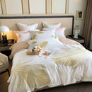 Luxury New Leaf Embroidery Duvet Set Pink and Golden - myhomestore.com.pk