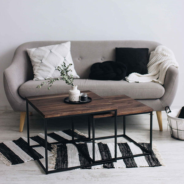 Set of 2 Smoked Side Table with Metal stand