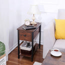Side Table, 2-Tier Nightstand with Drawer, Narrow End Table for Small Spaces - myhomestore.com.pk