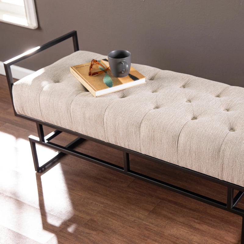 Contemporary Beige Upholstered Bench