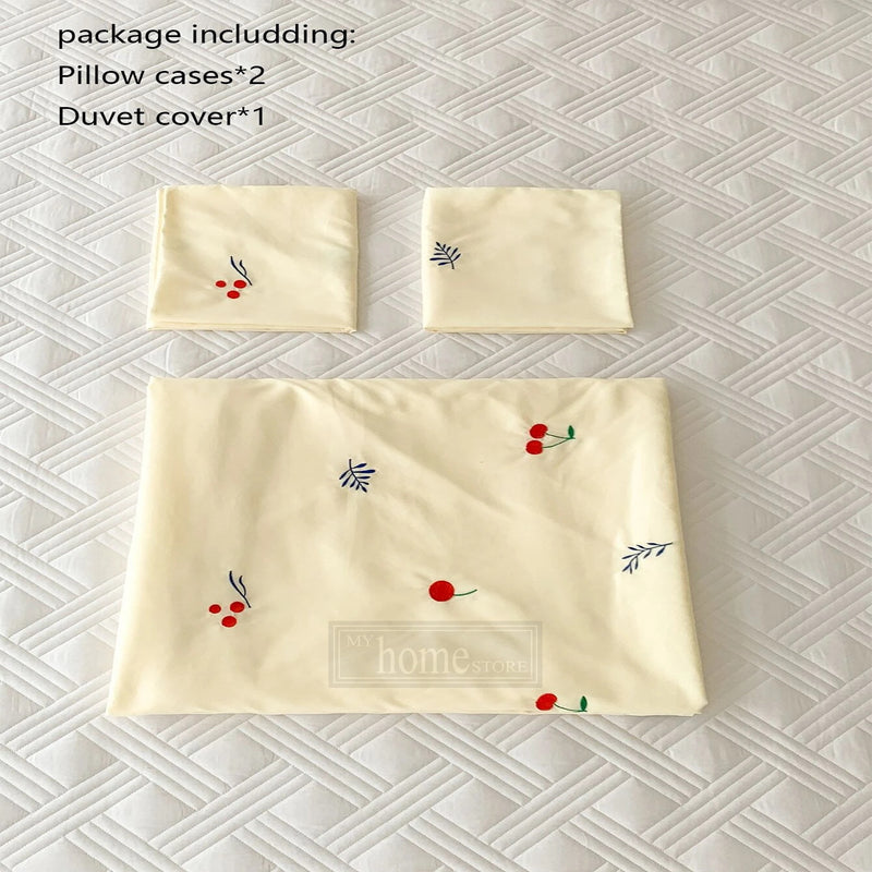 Cherry Embroidered Duvet Cover Set