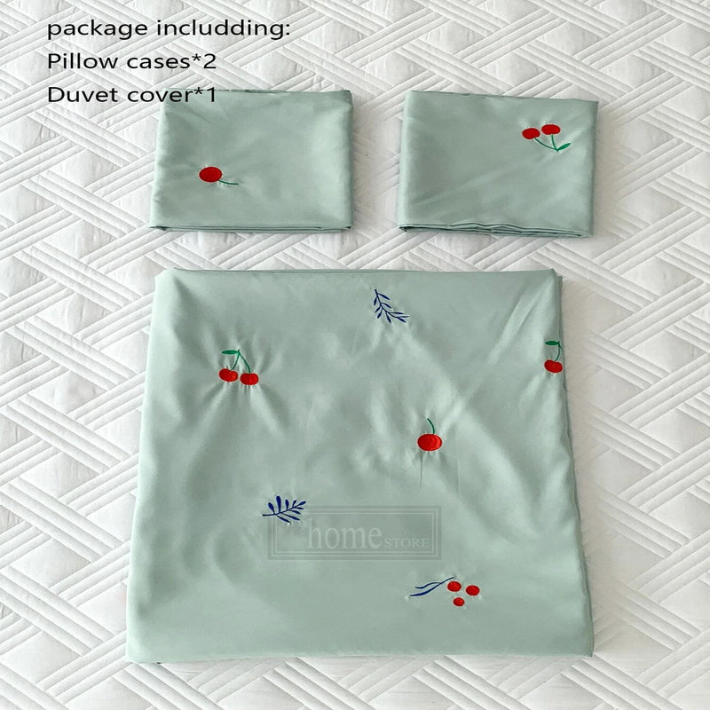 Cherry Embroidered Duvet Cover Set