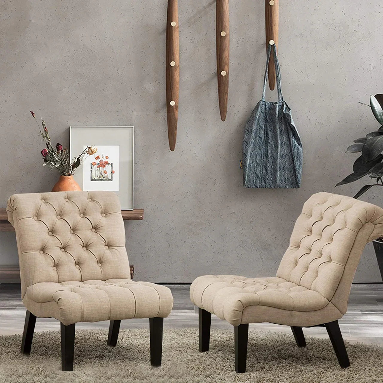 Set Of 2 Bedroom Armless Chairs Accent Lounge Chair - myhomestore.com.pk