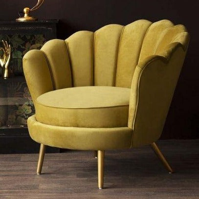 Yellow Velvet Accent Chair with Gold Iron Legs