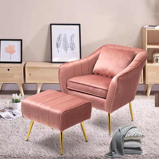 Velvet Accent Chair with Ottoman Footrest - myhomestore.com.pk