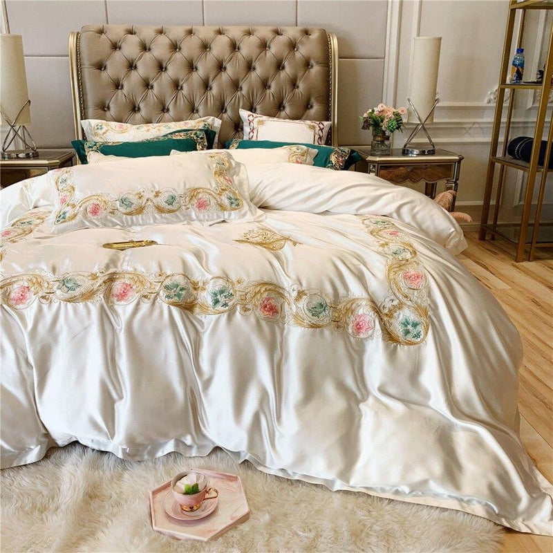 Luxury White With Multi Embroidery Duvet Set