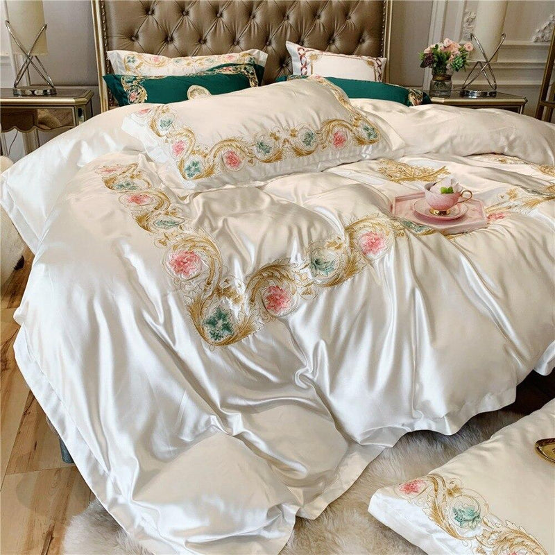 Luxury White With Multi Embroidery Duvet Set