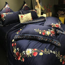 New Luxury Flower Ink blue Embroidery Duvet Set - myhomestore.com.pk