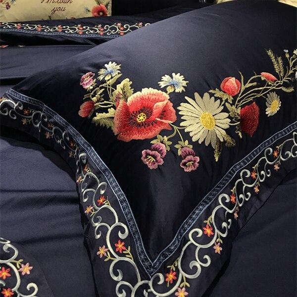 New Luxury Flower Ink blue Embroidery Duvet Set