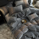Luxury Silvery Grey with Skin Embroidered Turkish Velvet Duvet - myhomestore.com.pk