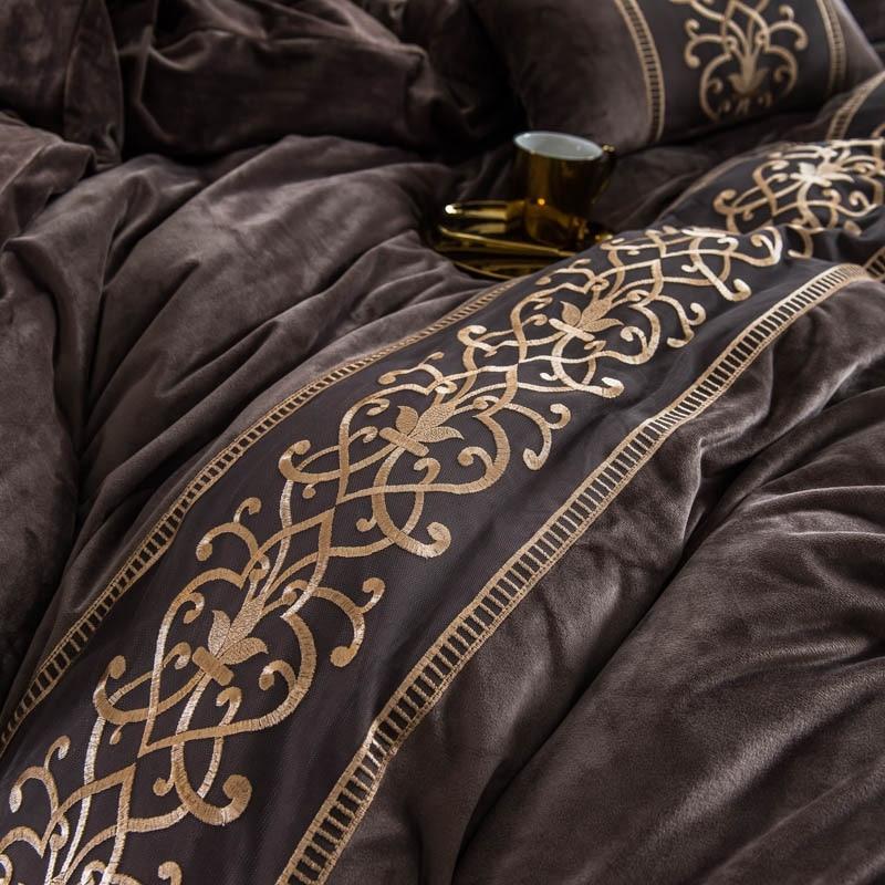 Luxury Walnut Brown Embroidered Turkish Velvet Duvet