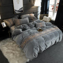 Luxury Silvery Grey with Skin Embroidered Turkish Velvet Duvet - myhomestore.com.pk