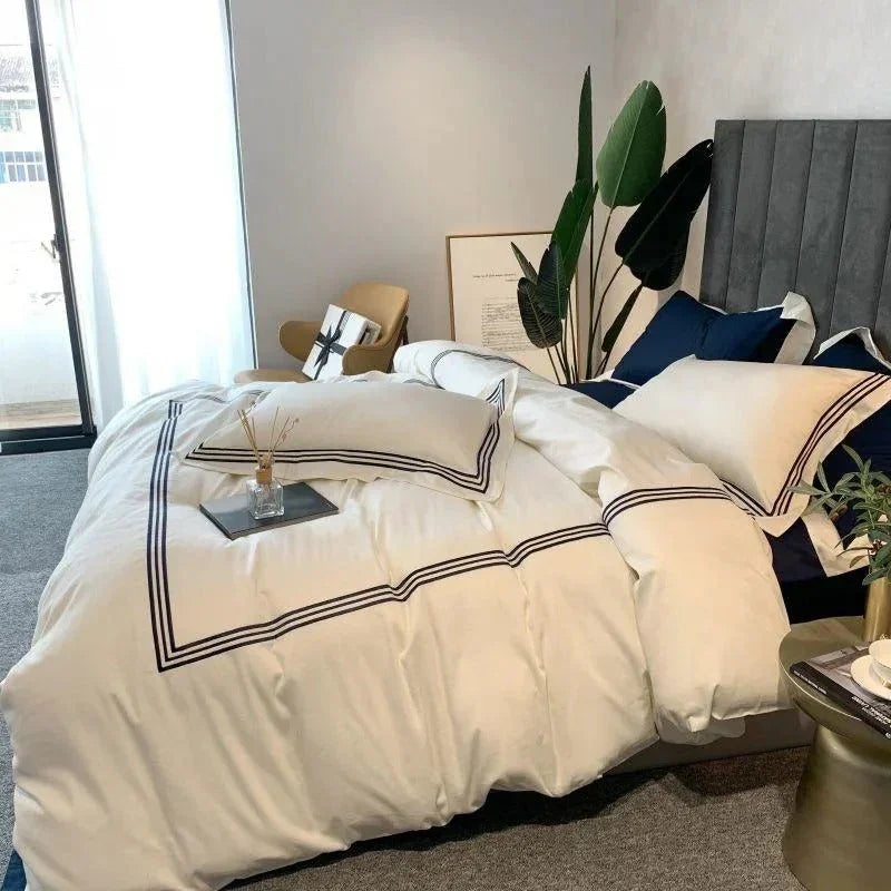 New Embroidered Luxury Baratta Stitch Tetra Line Duvet Set - myhomestore.com.pk