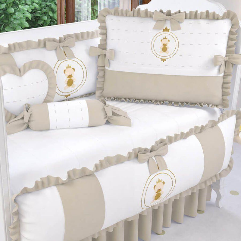 White And Brown Baby Cot Set