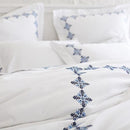 Luxury New White Cotton Satin With Blue Flowered Embroidery Duvet Set - myhomestore.com.pk