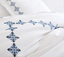 Luxury New White Cotton Satin With Blue Flowered Embroidery Duvet Set - myhomestore.com.pk