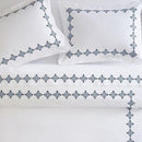 Luxury New White Cotton Satin With Blue Flowered Embroidery Duvet Set - myhomestore.com.pk