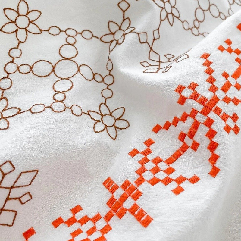 Orange Geometric Embroidered Duvet Set