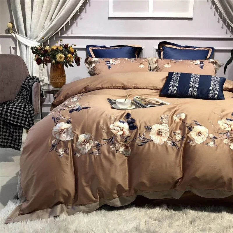 Flowered Embroidery Duvet Set - myhomestore.com.pk