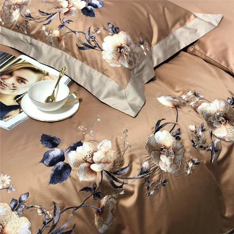 Flowered Embroidery Duvet Set - myhomestore.com.pk
