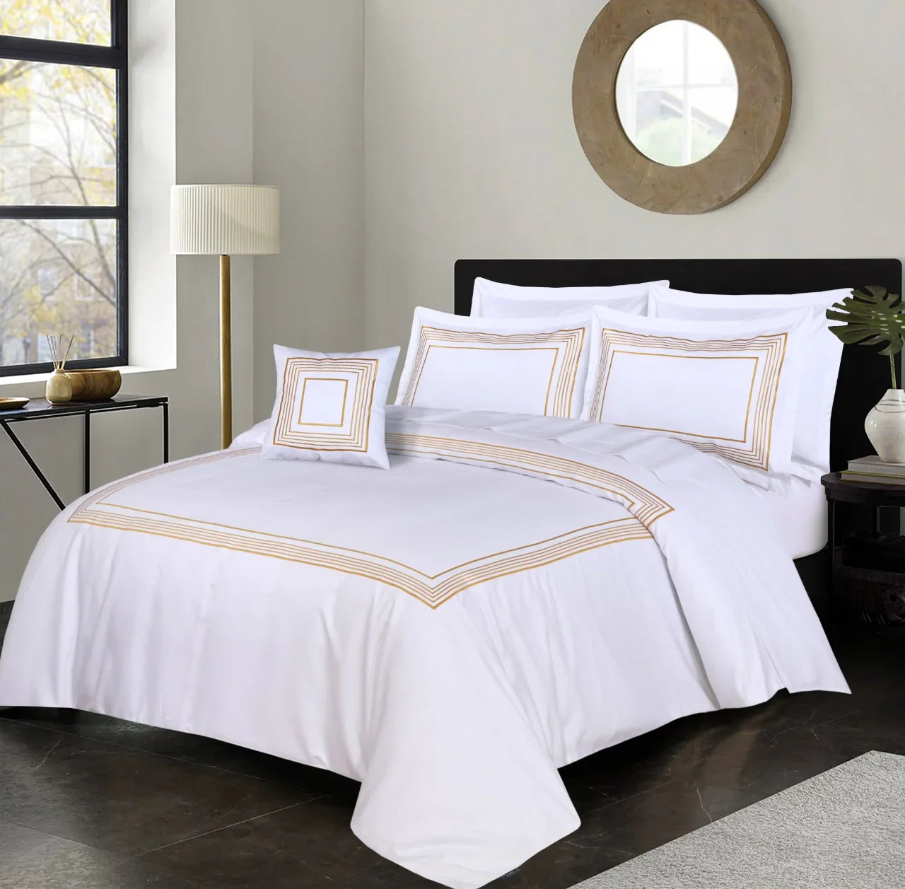 New Golden Embroidered Luxury Baratta Stitch Duvets - myhomestore.com.pk