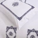 White With Navy Blue Embroidered Duvet Set - myhomestore.com.pk