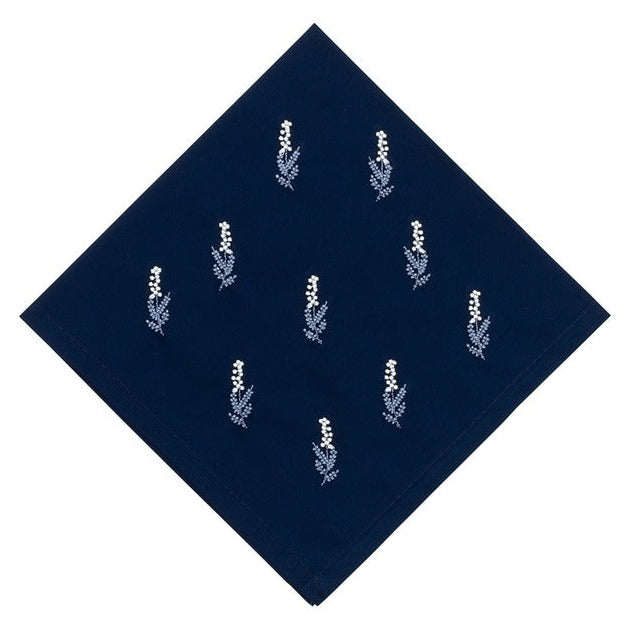 Navy Mats with Off White and Blue Atena Small Flowers embroidered
